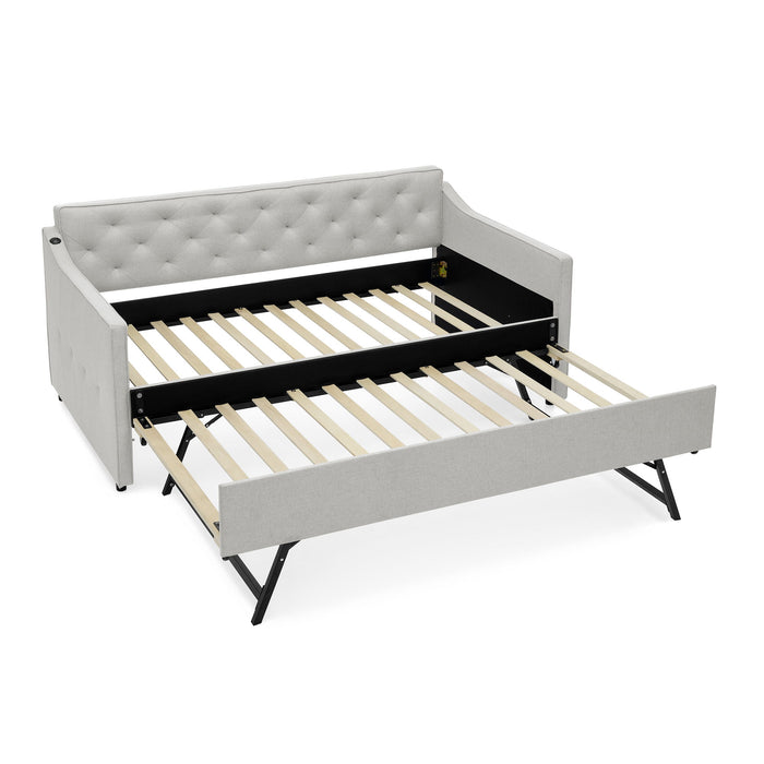 Daybed With Pop Up Trundle And USB Charging Armrest Home Essentials