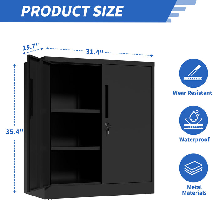 Heavy Duty Storage Cabinet With Lock, 2 Door File Cabinet With 2 Adjustable Shelves - Black Home Essentials