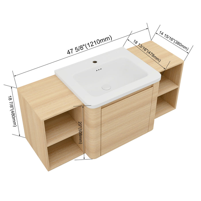 Wall Mounted Bathroom Vanity With Sink, Storage Shelves & Soft Close Door Home Essentials