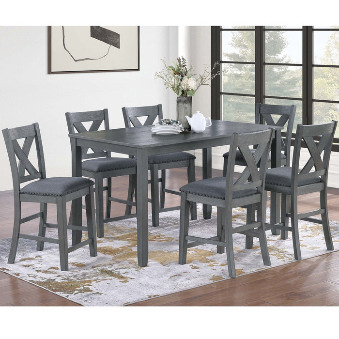 7 Piece Dining Room Furniture, Counter Height Table And 6 Chairs Set - Gray Home Essentials