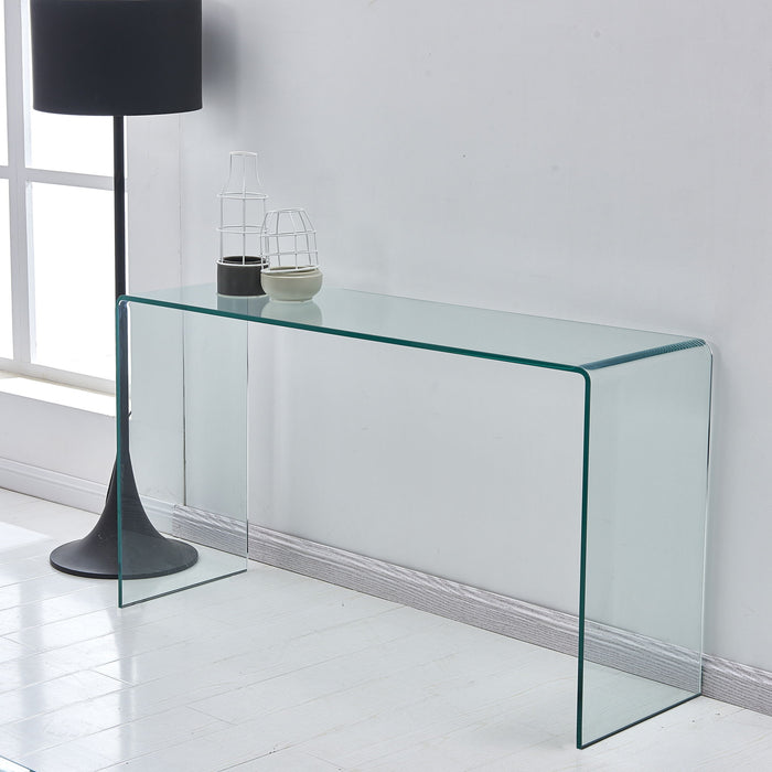 Elegant Transparent Tempered Glass Console Table With Rounded Edges, Modern Sofa Table - Clear