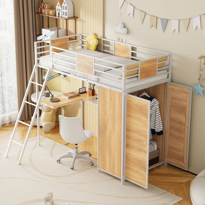 Loft Bed With L Shape Desk And Wardrobe Halcyon Home