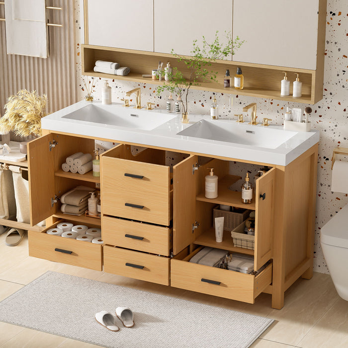 Bathroom Vanity With Double Sink, Soft Close Doors & Drawers Handles - Wood Hearth and Haven