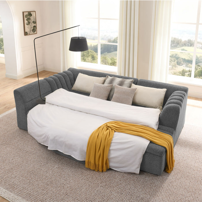 U-Shaped Modular Sectional Sofa With Chaise And Movable Ottoman With Wave-Shaped Armrest Home Essentials