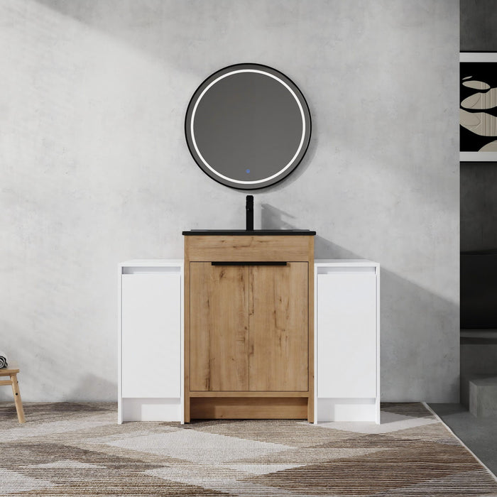 48" Freestanding Bathroom Vanity With Sink And 2 Storage Cabinets, Soft Closing Door - Glossy White / Imitative Oak Home Essentials