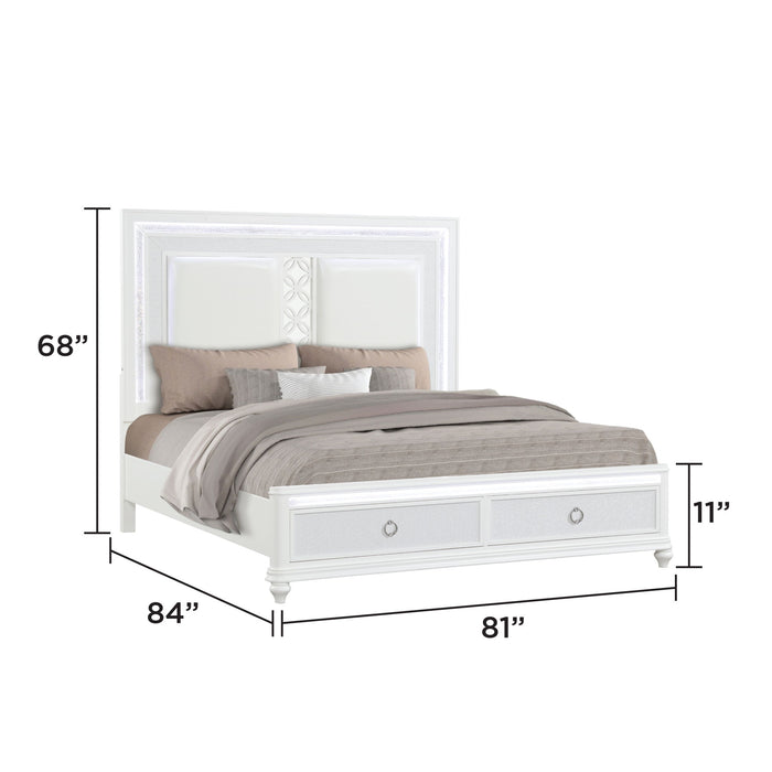 Abigale - King Bed With LED Lighting And 2 Drawer Storage Footboard - White Matrix Furniture Group
