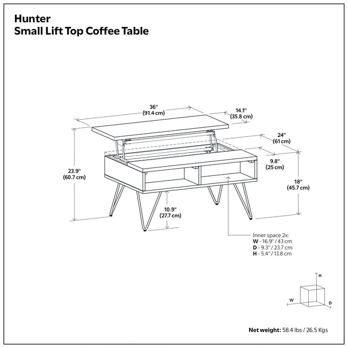 Hunter - Lift Top Coffee With Hidden Storage - Oak Simpli-Home