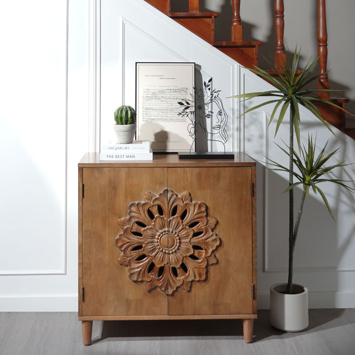 2 Door Accent Storage Cabinet With Floral Design, Sideboard For Living Room - Dark Brown Home Essentials