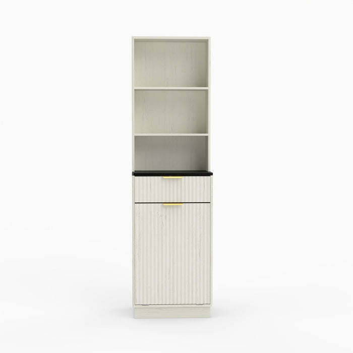 Tall Narrow Fluted Storage Cabinet With Trash Bin Compartment For Kitchen (Trash Can Not Included) Home Essentials