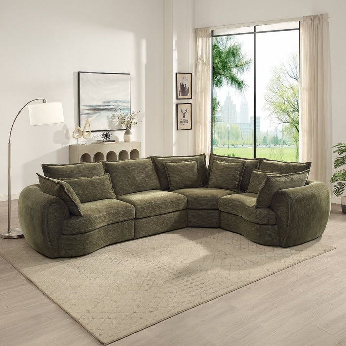 Leighton - Modular Wedge With 4 Pillows - Green Chenille ACME