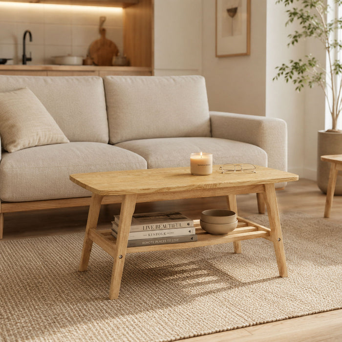 Coffee Table With Double Layer Storage For Living Rooms - Wood Home Essentials