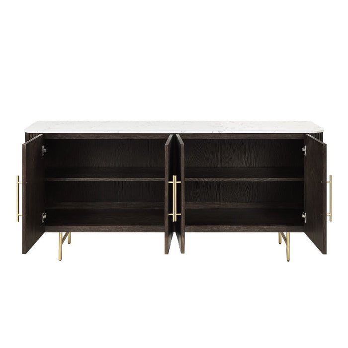 Clayten - Server - White Natural Marble Top & Espresso ACME