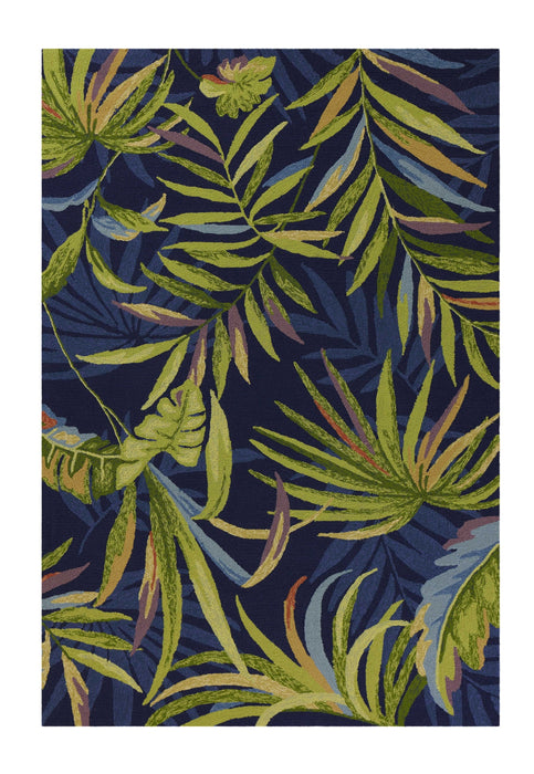 5' X 7' Tropical Leaves UV Treated Indoor / Outdoor Area Rug - Ink Blue