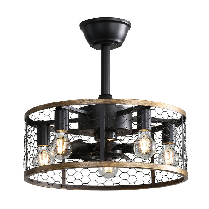 20" Industrial Cage Ceiling Fan With Remote Control, 7 Blades, DC Motor, 1H / 4H / 8H Timer - Black Daily Nest