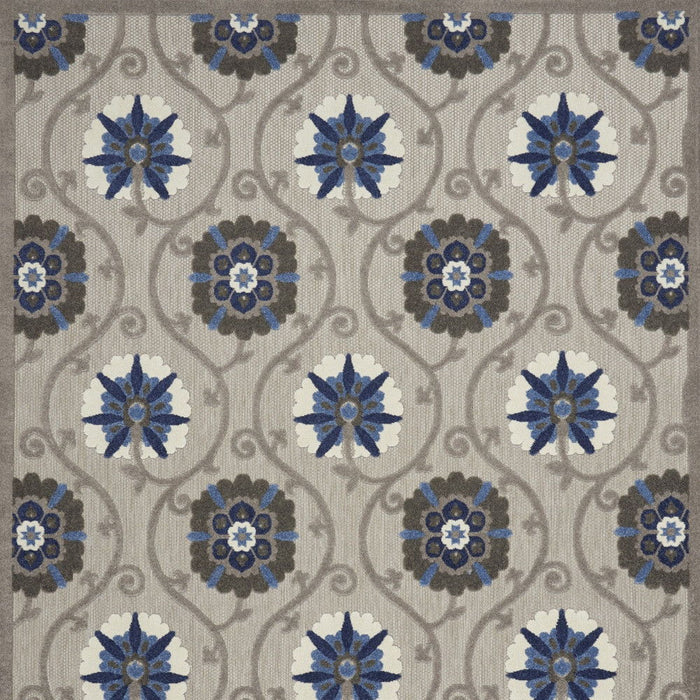 10' X 13' Floral Non Skid Indoor / Outdoor Area Rug - Gray / Blue