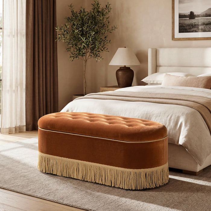 Melinda - Oval Tufted Bullion Fringe Storage Bench Jennifer Taylor Home