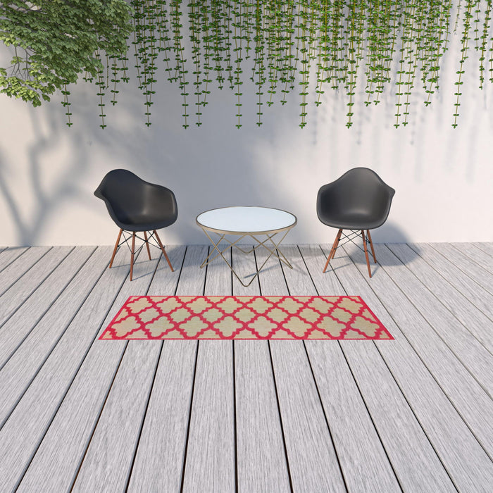 2' X 8' Geometric Stain Resistant Indoor / Outdoor Area Rug - Red