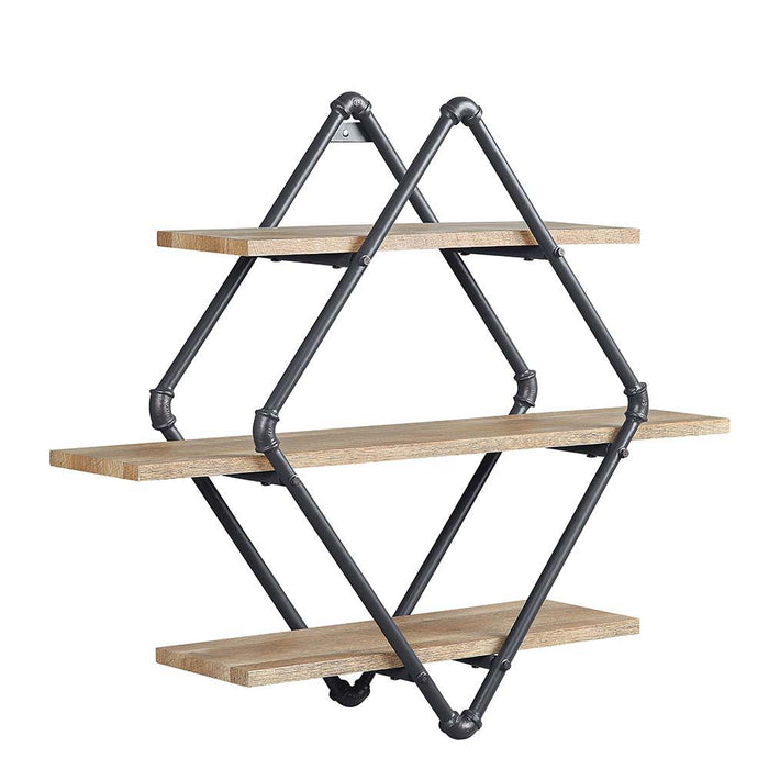 Brantley - 31" Wall Rack With 3 Shelves - Oak & Sandy Black ACME