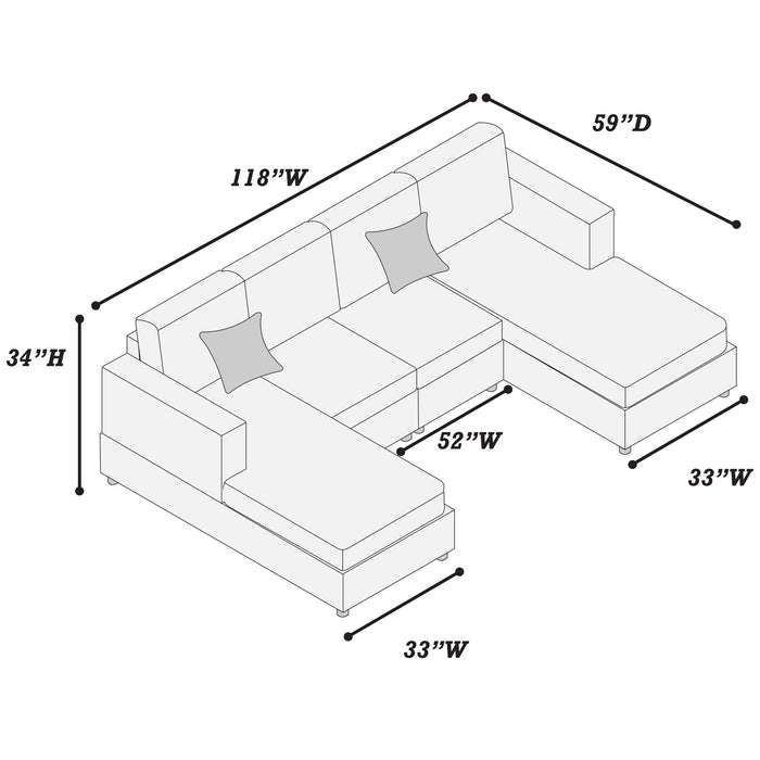 U-Shaped Sectional Set With Cushion Back Armless Chairs Right And Left Arm Chaise Home Essentials