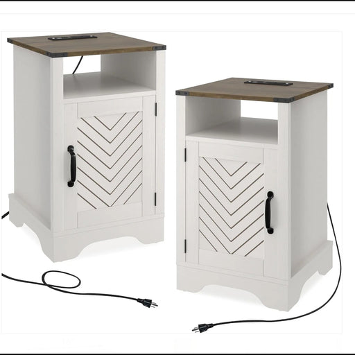Farmhouse Nightstand With Charging Station & Storage Home Essentials