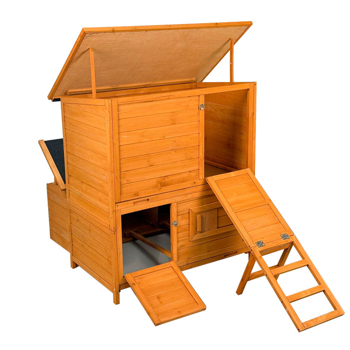 Chicken Coop, Large Chicken Coop With 3 Nesting Boxes, Foldable Ramp And Flip Up Asphalt Roof - Orange Daily Nest