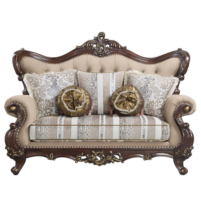 Ragnar - Loveseat With 5 Pillows - Light Brown Linen & Cherry ACME