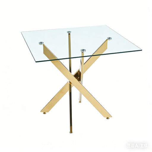 Dining Table With Cross Metal Leg And Tempered Glass, Modern Space Saving Kitchen Table For Living Room Legs, Square Table Home Essentials