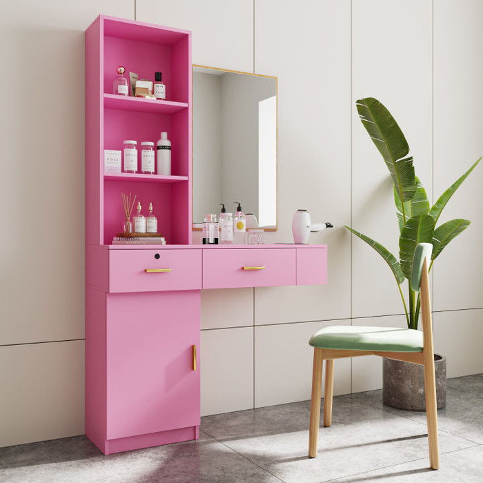 Pink Modern Simple Hair Desk, Multi - Layer Storage Space