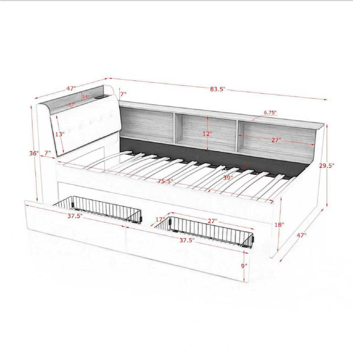 Upholstered Daybed With Storage Headboard, Wireless Charging, LED Lights Home Essentials