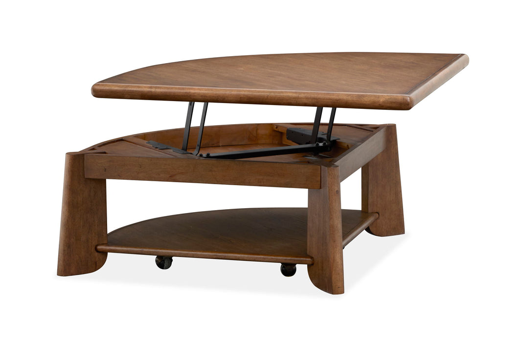 Tanner - Pie Shaped Lift Top Cocktail Table With Casters - Tawny Brown Magnussen Furniture