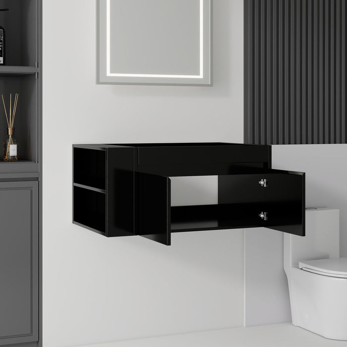 Floating Bathroom Vanity Cabinet, Soft Close Double Drawers, Open Side Storage, Wall Mounted, Cabinet Only Home Essentials