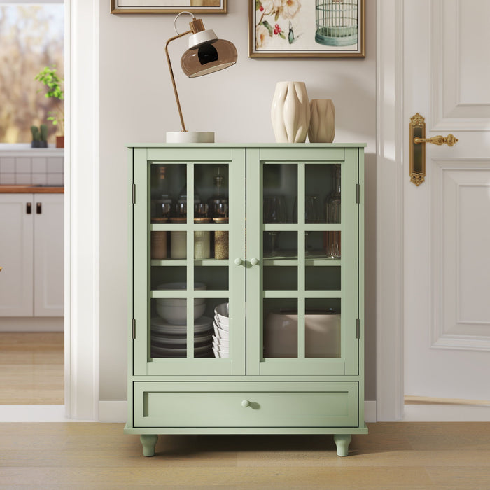 Minimalist Buffet Cabinet With Double Glass Doors And Drawer Home Essentials