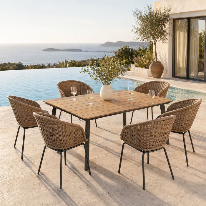 7 Piece Outdoor Patio Dining Set For 6, Conversation Set With Table & 6 Armchairs - Purple Pink Flower / Yellow Home Essentials