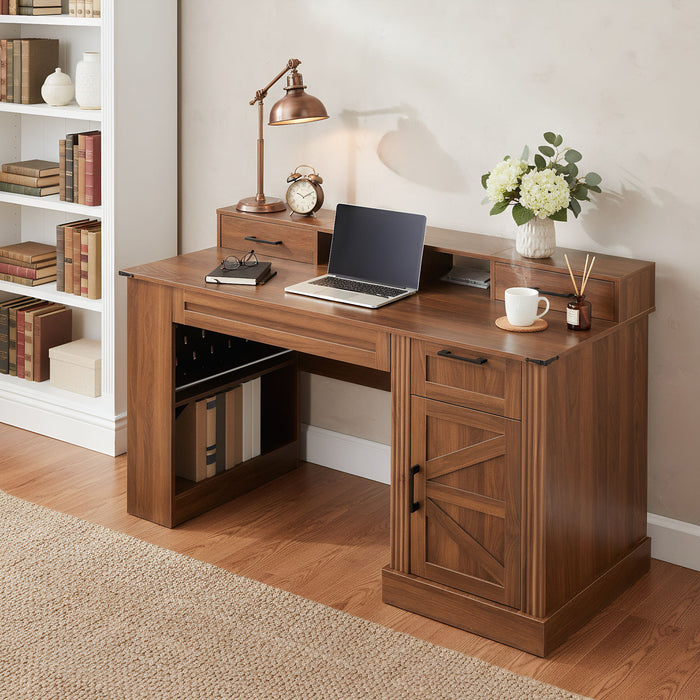 Office Desk With Storage Cabinet, Charging Station, Monitor Stand & Pegboard Home Essentials