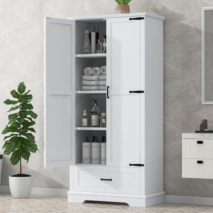 Tall Bathroom Storage Cabinet With 2 Doors And 2 Drawer, Adjustable Shelf - White Hearth and Haven