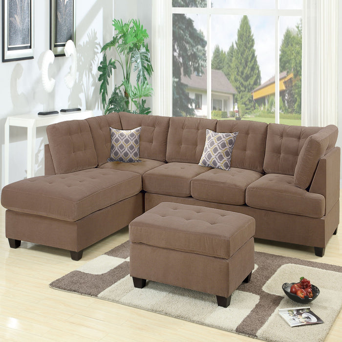 Truffle Waffle Suede Sectional Sofa With Tufted Cushions And Accent Pillows, Reversible Chaise - Neutral Home Essentials