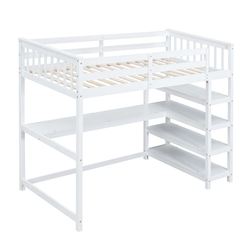 Loft Bed With Storage Shelves And Under Bed Desk Hearth and Haven
