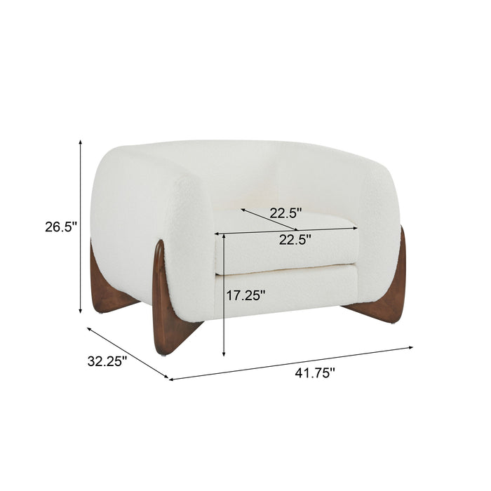 Modern Upholstered Boucle Arm Chair With Tuxedo Design And Triangular Legs