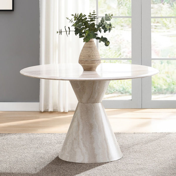 Ogin - Round Dining Table - Marble Print & Natural ACME