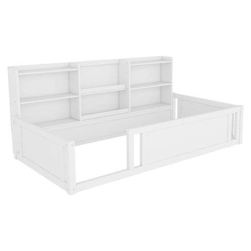 Platform Floor Bed With Guardrail Fence And Side Storage Shelves Home Essentials