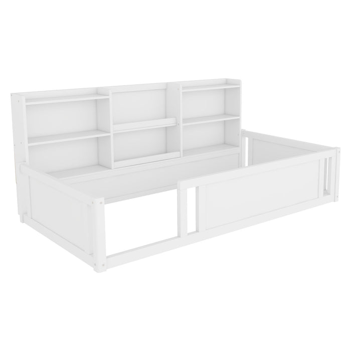 Platform Floor Bed With Guardrail Fence And Side Storage Shelves Home Essentials