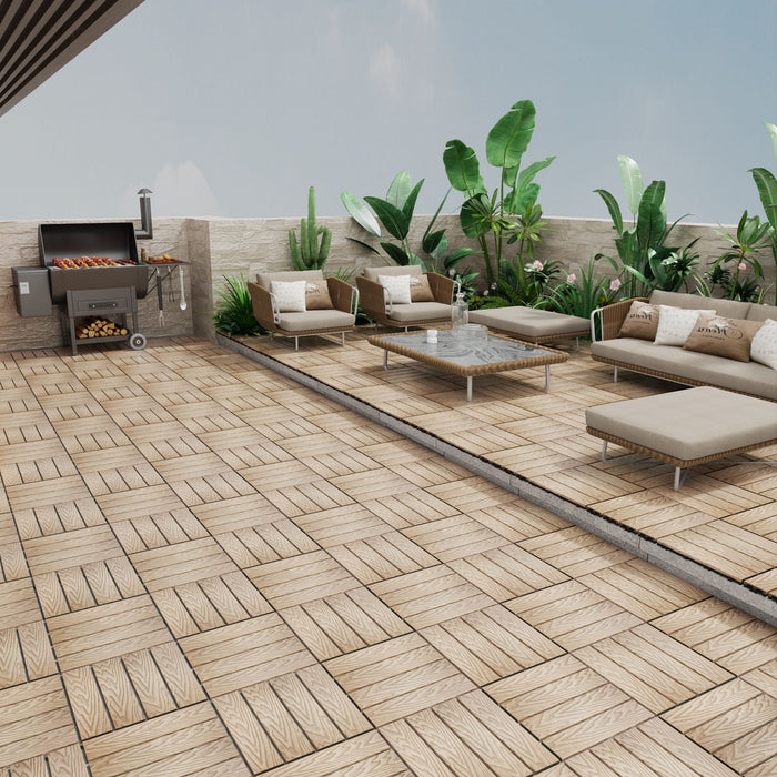 Patio Deck Tiles, Interlocking Diy Flooring For Indoor / Outdoor Use (Set of 22) - Teak Daily Nest
