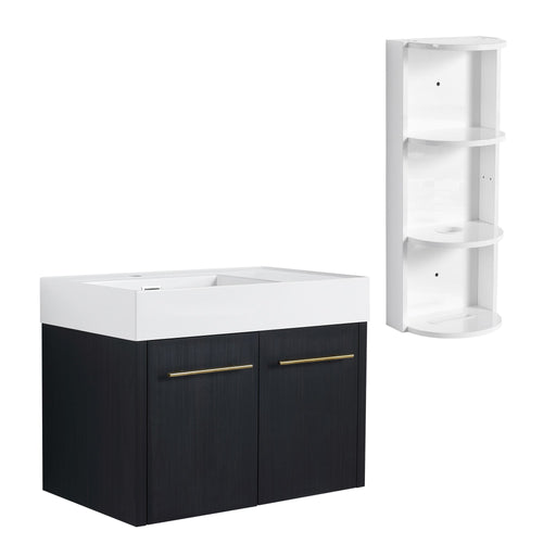 Modern Wall Mounted Bathroom Vanity With Resin Sink And Storage Rack Home Essentials