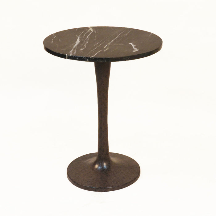19" Marble Round End Table - Black