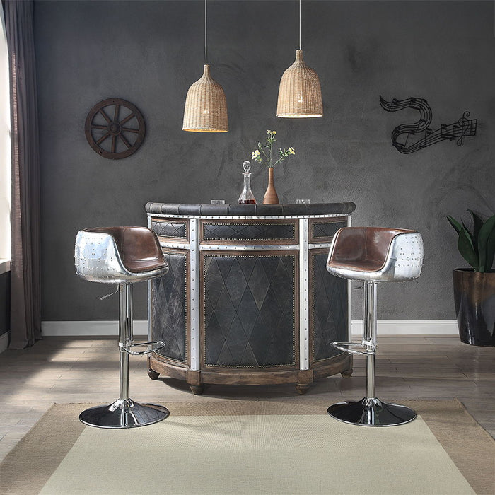 Rahma - Bar Table - Antique Ebony Top Grain Leather & Aluminum ACME