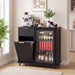 Fluted Coffee Bar Cabinet With Mini Fridge Space & Charging Station Home Essentials