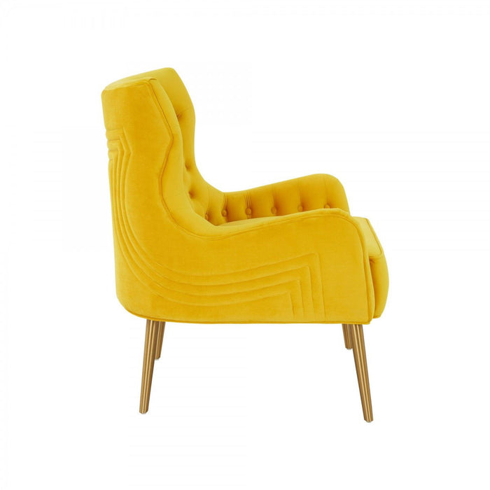 Gold Solid Color Arm Chair - Yellow Velvet And