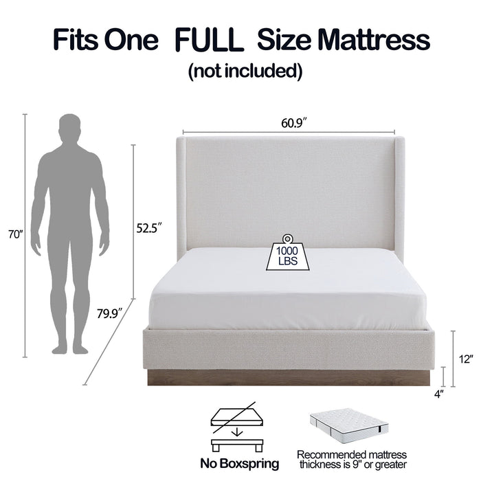 Hosford - Minimalist Upholstered Wingback Bed With Wood Base Platform