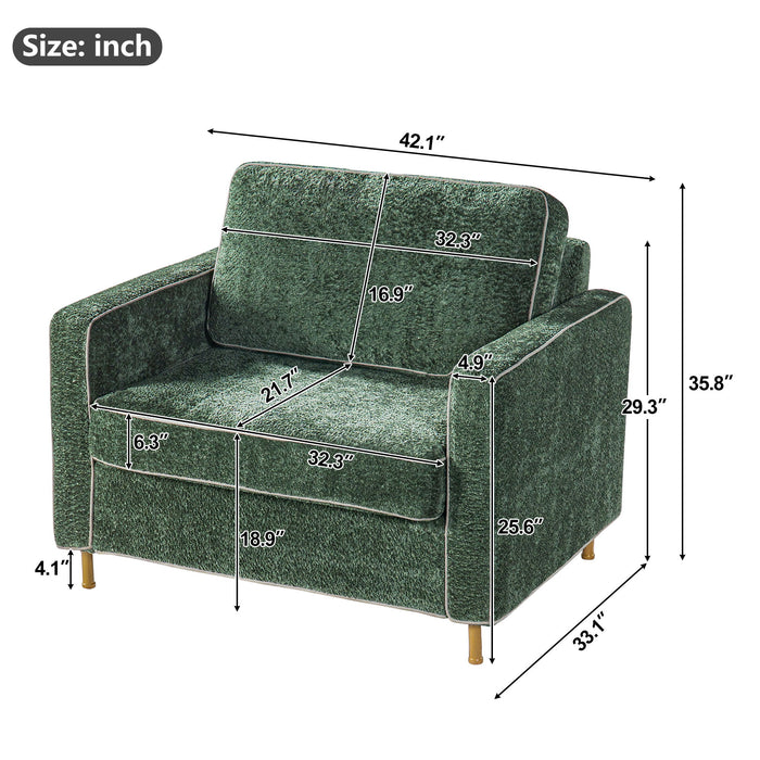 Accent Chair Upholstered Single Sofa With Square Arms, Sewn Pillow Back For Living Room Noble House