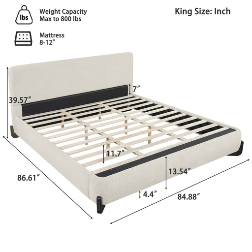 King Upholstered Bed With Slats Support - Beige Noble House